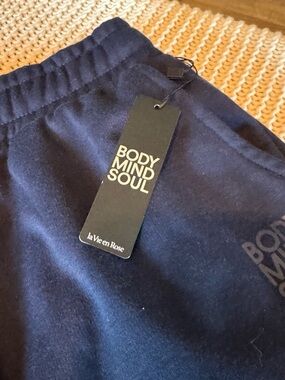 La Vie en Rose Navy Jogger Sweatpants L Soft Lounge Cozy Drawstring